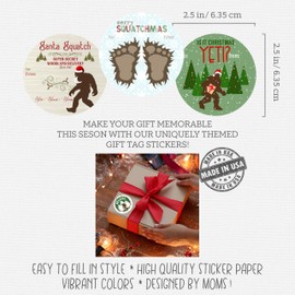 Bigfoot Yeti Christmas Holiday Themed Gift Tag Sticker Labels for Presents Pull Stick Labels (24 Included) Multipack Bulk Self Adhesive Wrapping