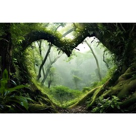 AWERT 24x16 inches Polyester Tropical Rainforest Terrarium Background Stream Green Huge Tree Reptile Habitat Background Foggy Rainforest Aquarium Background