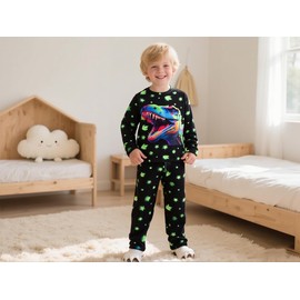 XJUERAA Boys Girls Pyjamas Sets Kids Pjs Dinosaur Digger Unicorn Print Nightwear Toddler Polyester Long Sleeve Unisex Crewneck 2 Piece Sleepwear Winter Clothes Age 2-8 Years