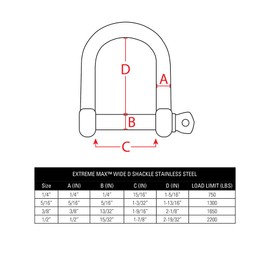 Extreme Max 3006.8234 BoatTector Stainless Steel Wide D Shackle - 1/2"
