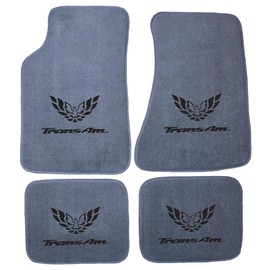 AveryAutoMats Custom Fit 4 Piece Carpet Floor Mats Compatible with 1982-2002 Pontiac Firebird Trans Am with Black Logo on All 4 Mats - Gray