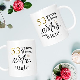 ERYUWOZA 53 Year Anniversary Coffee Mugs Set of 2, 53th Anniversary Wedding Gifts for Wife Husband Parents Couple Grandparents, 53 Year Anniversary Engagement Gifts Cups, 11oz