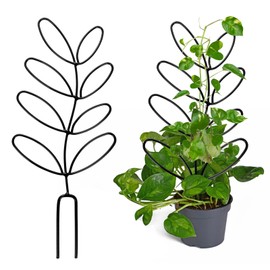ACJRYO 2Pcs Garden Trellis for Potted Plants, Leaf Shape Potted Plant Support, Metal Garden Plant Climbing Trellis Decorative Climbing Plants Support Trellis for Vines Flower Vegetable, Black