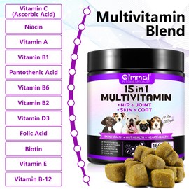 Dog Multivitamin Chewable 150 Chews, 15-in-1 Dog Vitamins and Supplements, Dog Daily Vitamins Chewable Glucosamine Probiotics for All Ages All Breeds (Duck Flavor)