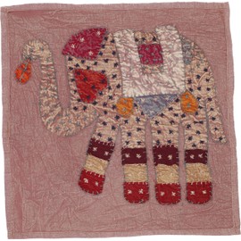 GURU SHOP Indian Cushion Cover, Embroidered Elephant Ethnostyle Cushion - Light Brown, Cotton, 40 x 40 cm, Decorative Cushion, Sofa Cushion