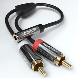 JAMEGA - RCA to Jack Adapter | Aux to RCA 3.5 mm Jack Socket to 2 RCA Male Audio Stereo Jack Adapter Gold-Plated Metal Contact