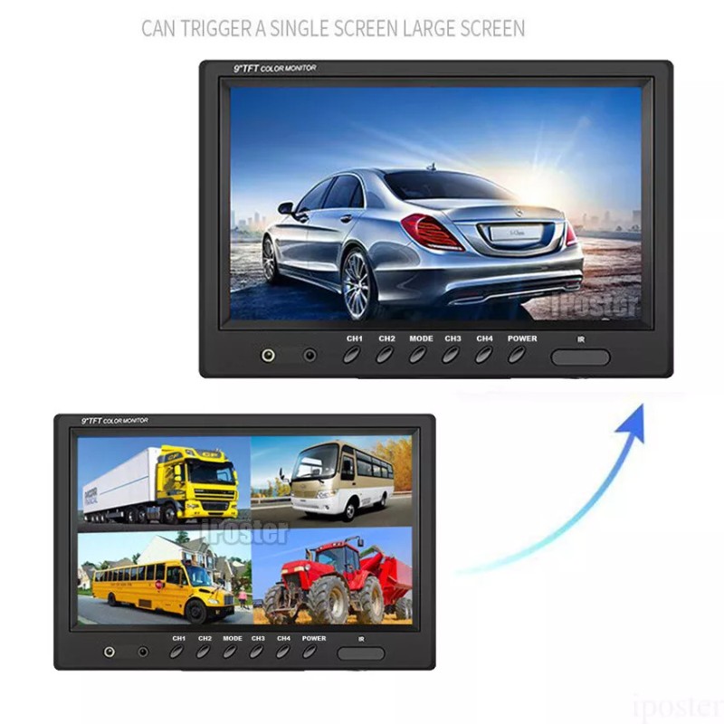 iPoster 9" QUAD SPLIT MONITOR SCREEN 2X REAR VIEW BACK