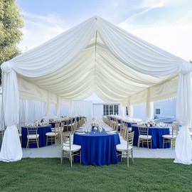 30ft×40ft White Ceiling Curtain Drapes Panels for Party Tent, 6 Panels 40ft Long Wrinke Free Smooth Draping Polyester Fabric White Drapery for Wedding Parties Birthday Tent Canopy Bedroom Decor