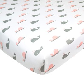 American Baby Company Printed 100% Natural Cotton Jersey Knit Fitted Portable/Mini-Crib Sheet, Pink Whale/Zigzag, Soft Breathable, for Girls, Pack of 2