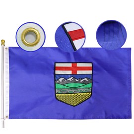Premium Canada Province Alberta flag 3x5 Ft - Polyester Embroidered provincial shield of arms -Quadruple Stitched Fly Ends Candian AB Flags 90X 150 Cm Outdoor/Indoor Banner Yard Decoration