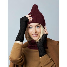 MELLIEX 2 Pairs of Half Fingerless Gloves, Women's Pulse Warmer, Winter Knitted Gloves, Warm Short Half Hand Warmers, Unisex, Black, black.