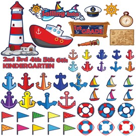 106 Pcs Nautical Classroom Decor Sailing Into Bulletin Board Sailboat Paper Cutouts Sets with Glue Point Dots for Teachers Kindergarten Classroom ​Bulletin Board Border Wall Decoration