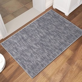RUGSREAL - Alfombra pequeña y contemporánea, moderna y sólida, lavable a máquina, antideslizante, de pelo bajo, para sala de estar, recámara, lavandería, 2 x 3 pies, color gris