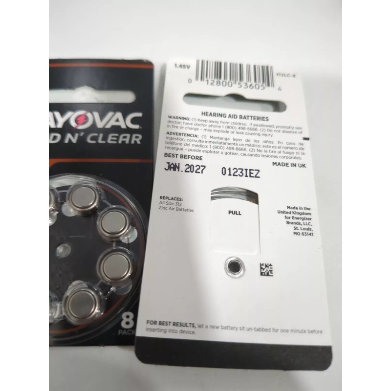 Rayovac Loud n' Clear 312 Hearing Aid Batteries 3 pkgs=24