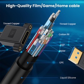 NFHK Cable Ultrafine Up Angled DisplayPort 1.4 DP Male to Female Extension Cable 8K 60hz 4K 144hz for Desktop Laptop Monitor Graphics Card 30cm