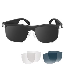 TESFITOO Smart Glasses Polarized Sunglasses with Bluetooth Built-in Mic &Speakers Voice Control Outdoor UV Protection Unisex (Black)