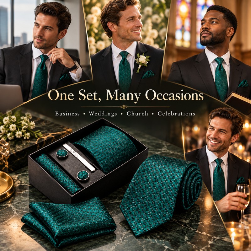 Men’s Tie Gift Set with Pocket Square, Cufflinks & Tie