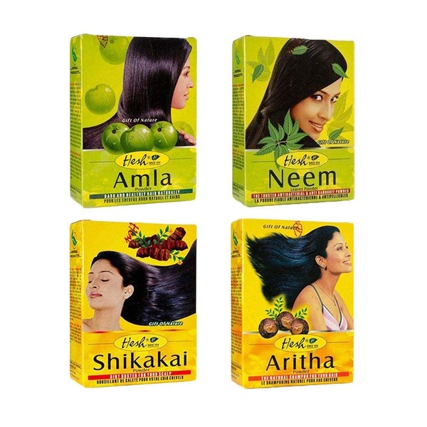Hesh Herbal Amla Powder 100G, Brahmi Powder 100G, Shikakai Powder 100G, Aritha Powder 100G - 1 Complete Hair Care Combo Pack
