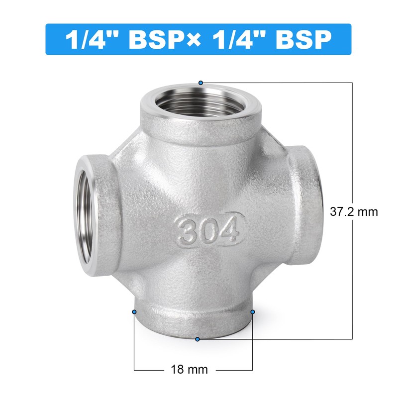 ERGAOBOY 2 Pcs 304 Stainless Steel 1/4" Female 4 Way