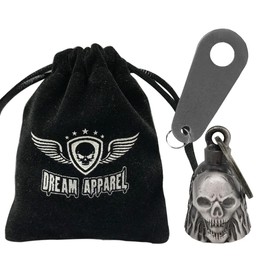 Dream Apparel Motorcycle Biker Bell W/Motorcycle Bell Hanger, Motorcycle Accessories or Key Chain for Luck, Silver, Skull & Flame, One Size