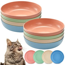 8-Pack Whisker Fatigue Cat Bowls – 5.5" Wide Shallow Food Dishes for Feral Cats, Kittens, Ferrets & Short-Legged Breeds – Eco-Friendly Wheat Straw, Perfect for Wet/Dry Food – 4 Color Options