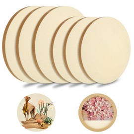 ABuff 6 Pack Unfinished Round Birch Wood Canvas Panels of 2 Sizes 8''and 12''Studio 3/4 ''Deep Wood Canvas Boards for Painting Crafts, Pouring, Arts Use with Oils, Acrylics