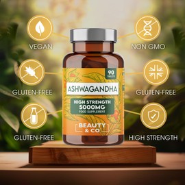 Ashwagandha 5000mg 90 Tablets, High Strength Ashwagandha- 3 Months Supply, Pure Ashwagandha, Vegan, Made in UK.