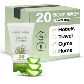 Travel Size Hotel Body Wash 20 Count 1 oz Bottles Guest Amenities for Vacation Rentals and Short Term Rentals Paraben Free Green Tea & Lemongrass Scent Infused with Aloe and Olive Oil by Desert Breeze