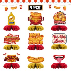 Hotdog Sign Table Honeycomb Centerpieces Wedding Birthday Party Table Decor Fiesta Hotdog Party Table Decorations Baking Favor Photo Booth Props 9 PCS