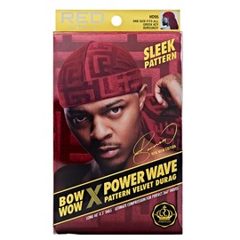 Red by Kiss Bow Wow X Power Wave Premium Pattern Velvet Durag, Soft & Stretchy, Ultimate Compression, Secure Fit & Breathable (Burgundy)