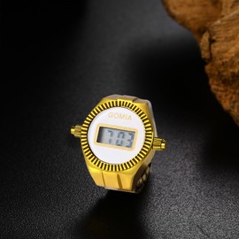 OIDEA Men's Finger Watch: Digital Watch Quartz Elastic Ring Calendar Timer Gift Men Women Christmas Gold Silver, Gold white