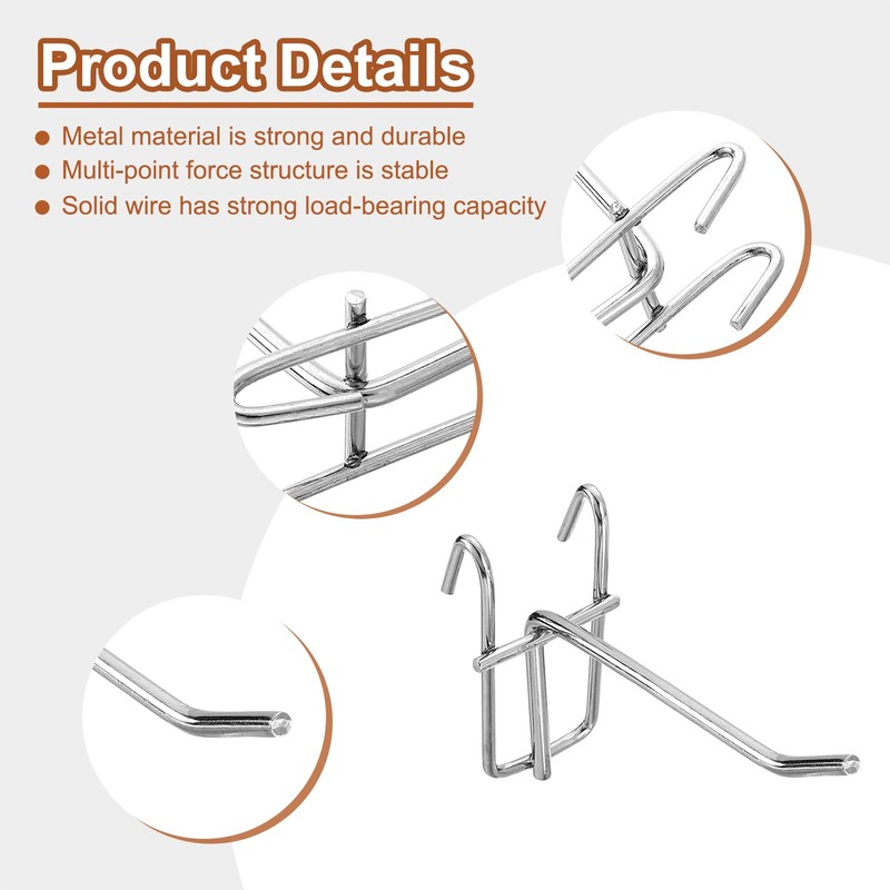 sourcing map 25Pcs 3.94" Pegboard Hook Display Hook, Metal Grid
