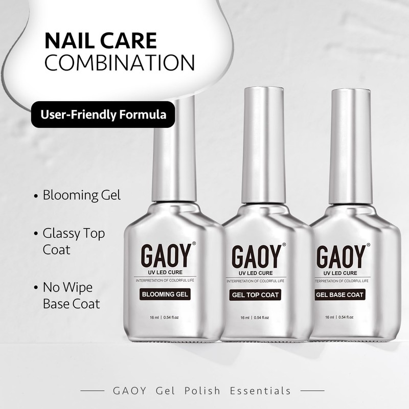 GAOY 16ml Gel Top Coat, Blooming Gel and Base Coat