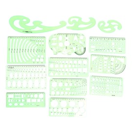 Tofficu 13Pcs Geometric Drawing Templates, Architect Scales, Diy Measuring Rulers for Artists, Designers, Engineers, Students, Clear Green Plastic Stencils for School and Office Supplies