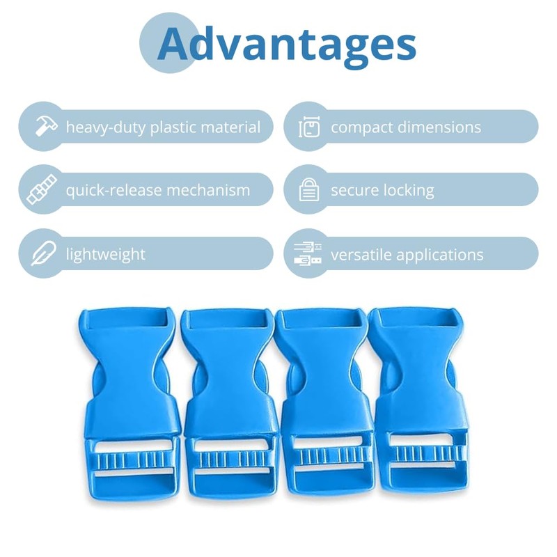 4 Pcs Blue Side Release Plastic Buckles 3/4 Inch (20mm)