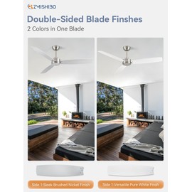 ZMISHIBO 52 Inch Ceiling Fan with Remote No Light, Brushed Nickel & White Outdoor Ceiling Fans with Quiet Reversible DC Motor, 6 Speeds, 3 Blade Modern Ceiling Fan for Patio Living Room Bedroom Indoor