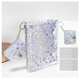 Arpaper Sticker Book, Girls, Transparent, A7, Includes 20 Refills, Dedicated Mini Book Included, Binder, Sticker Notebook, Sparkle, Star Pattern, Clear, Cute, Pushing Goods, Removable, 6 Holes