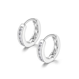 Silver Huggie Earrings for Women Hoop Men Stainless Steel Unisex Titanium for Sensitive Ears Stylish Crystals Diamonds cz Guys Fashion 15MM