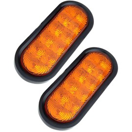 cciyu 6" 2pcs Oval LED Trailer Tail Lights 10 LED Amber 6 inch Oval Led Stop Turn Tail Lights Brake Reverse Back Up Trailer Lights w/Flush Mount Grommets Plugs