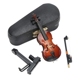 Tiiyee Mini Violin Model, Linde Collectible Miniature Violin Musical Instrument Toy Dollhouse Model Accessories with Stand Case Craft Decorations for Home Office Decoration Birthday Gift