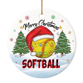 Decorlion 2024 Christmas Ornament - Softball Merry Christmas Ceramic Ornament, Christmas Tree Decoration, Hanging Ornament, Softball Ornament, for Family, Friends, Softball Lovers