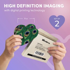 2 x Heart Coasters - Peacock Feather Design Bird Pattern Cork Backed MDF Glossy Tea Coffee Accessory #53134