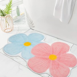 ysnifeiw Spring Bathroom Rugs Pink Flowers Bath Mat, Non-Slip Farmhouse Spring Flowers Bathroom Doormat Shower Bath Rugs for Spring Home Decorations