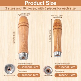 Pndeyo Wooden File Handle with Metal Collars 10pcs, 5pcs Medium Wooden Handle for 6"-8" File & 5pcs Large Wood Handle for 10"-12" File