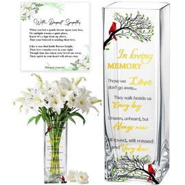 Sympathy Memorial Flowers Vase, Cardinal Grief Gifts for Loss of Love One, Funeral Glass Vase, in Loving Memory Comfort Heaven Gift, Best for Condolence, Bereavement, Remembrance, Celebration of Life