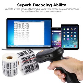 2-in-1 Bluetooth 4.0 Barcode Scanner Wireless & Wired 1D Handheld USB 3.0 Barcode Reader Automatic Continuous Scan and Memory for Supermarket Warehouse Express Delivery for Parts and Tool Replacement