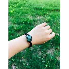 Healing Crystal Bracelets - Beaded with Real Gemstone, Adjustable Rope(green)