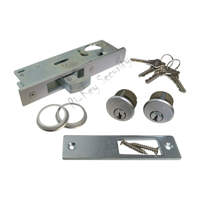 Storefront Door Mortise Lock Hook Deadbolt with 2 Cylinders Adams