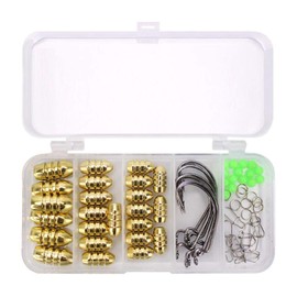 VOANZO 69pcs Texas Fishing Rigs Set, Fishing Hook Kit, Threaded Bullet Copper，Crank Hook，Stop Bead，Enhanced Pin，Double Circle