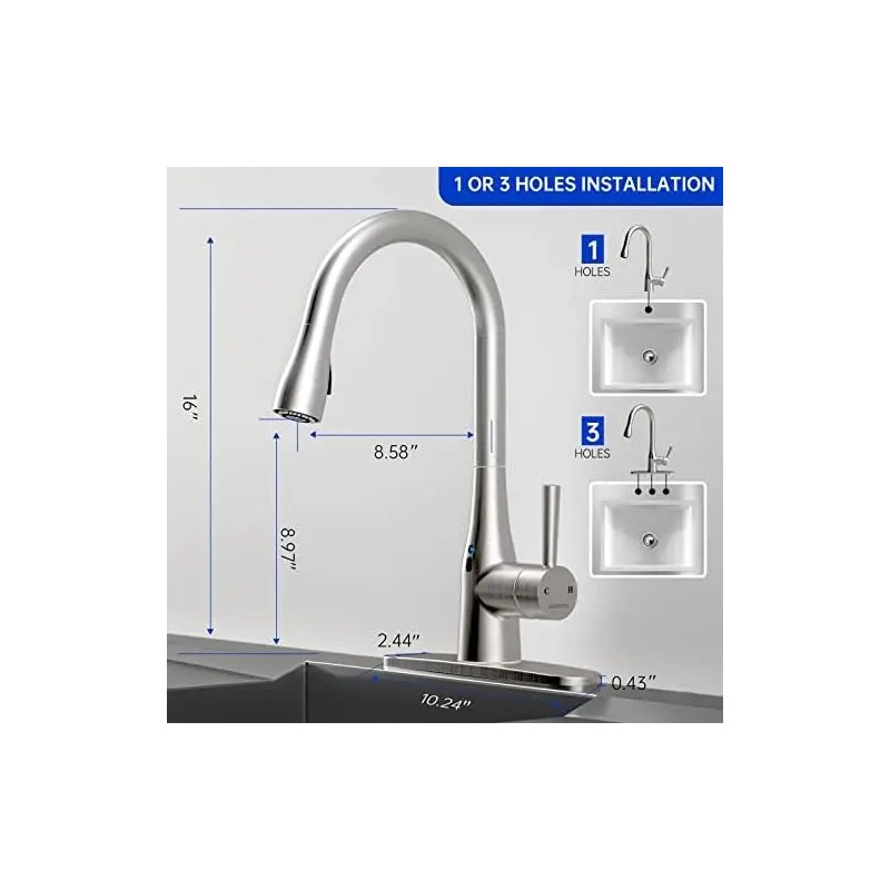 GOESMO Modern Touchless Kitchen Faucet Pull Sprayer Adjustable Water Flow